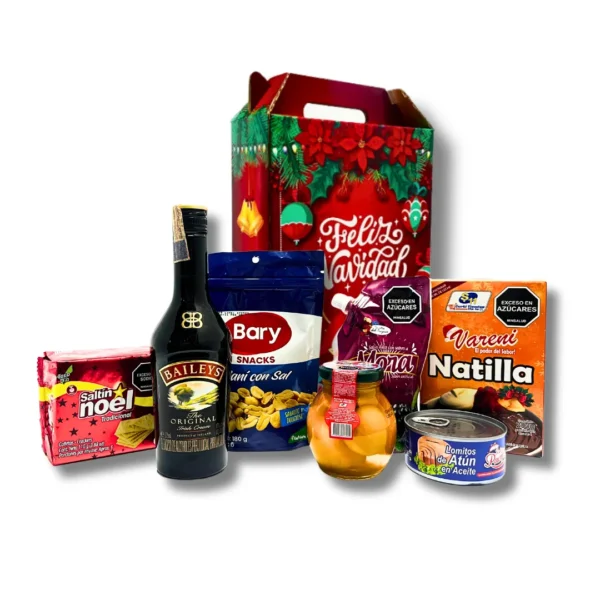 Ancheta navideña Navidad en Familia con Baileys, galletas, natilla y más en caja decorativa roja